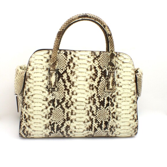 Michael Kors Gia Satchel Python Black And Beige Leather Bag Handbag Purse - Picture 4 of 9